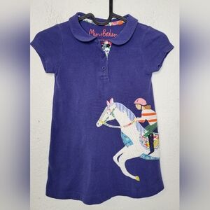 Mini Boden Blue Polo Dress Size 2-3 Years 2T 3T 100% Cotton Equestrian Applique